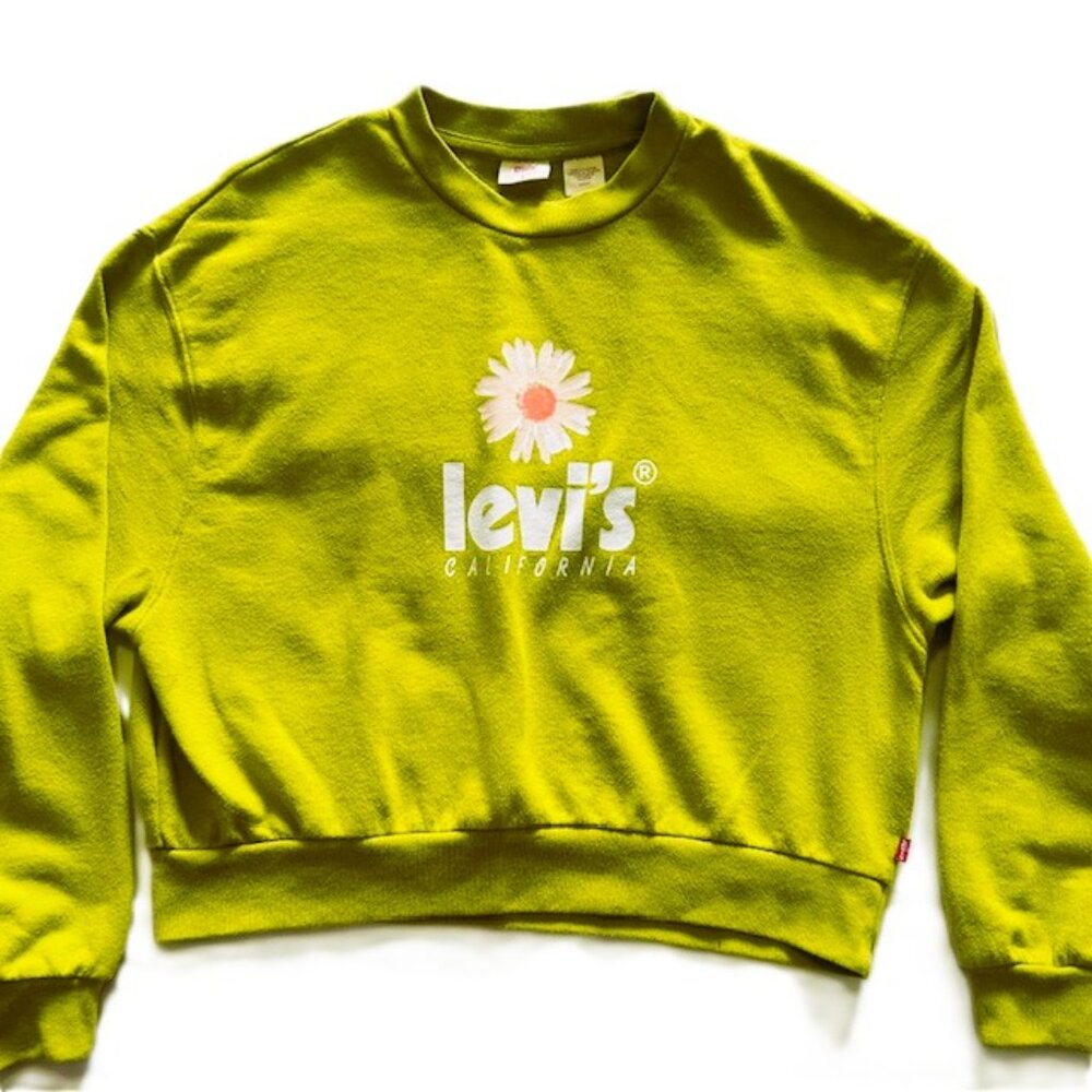 Levis Ladies Cropped Top Small Long Sleeves Logo Daisy